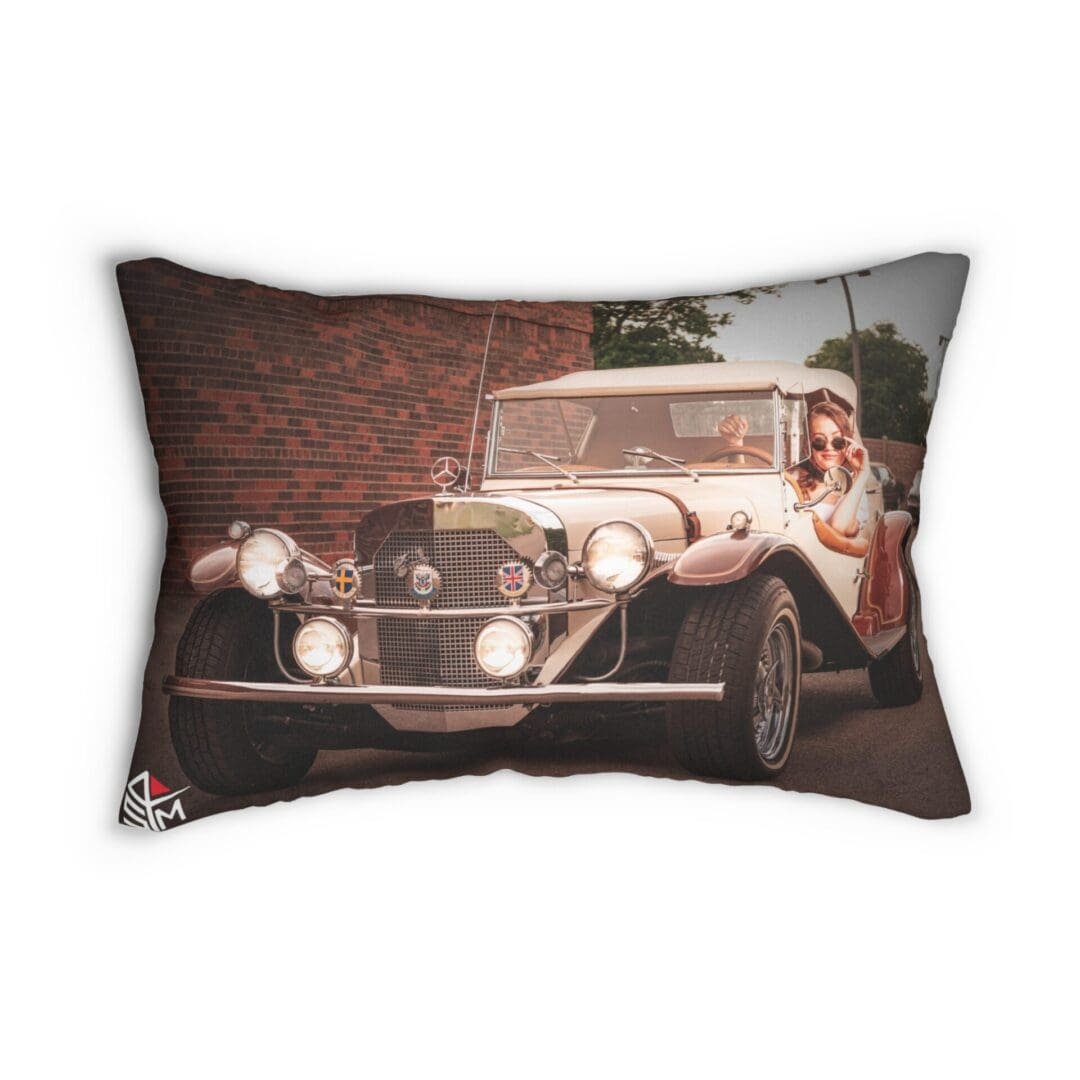 Vintage car printed on a decorative pillow.