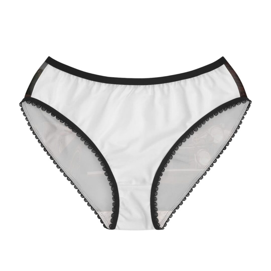 White women's underwear with black trim.