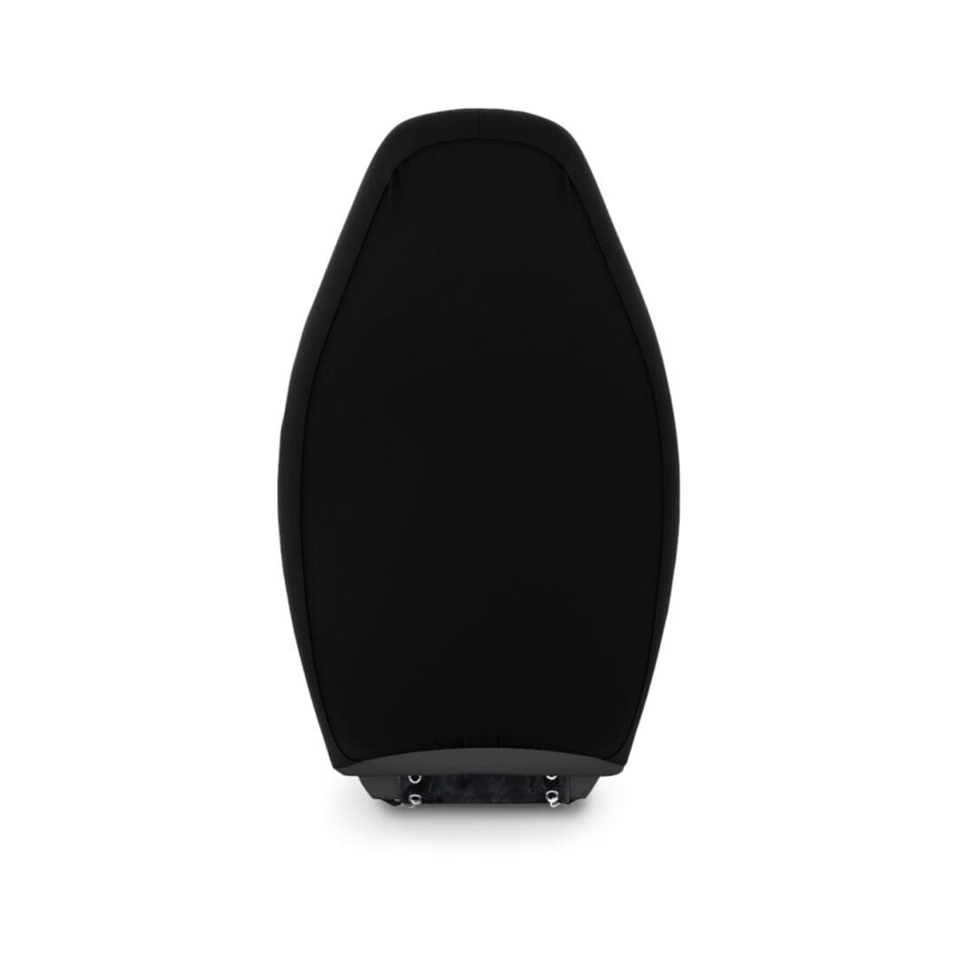 Black ergonomic office chair backrest with a sleek design.